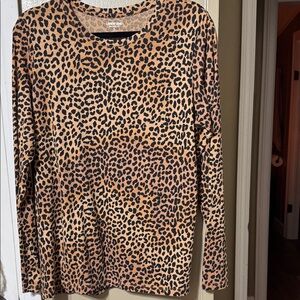 Lands' End Relaxed Fit Leopard Print Long Sleeve Top - Brown and Black